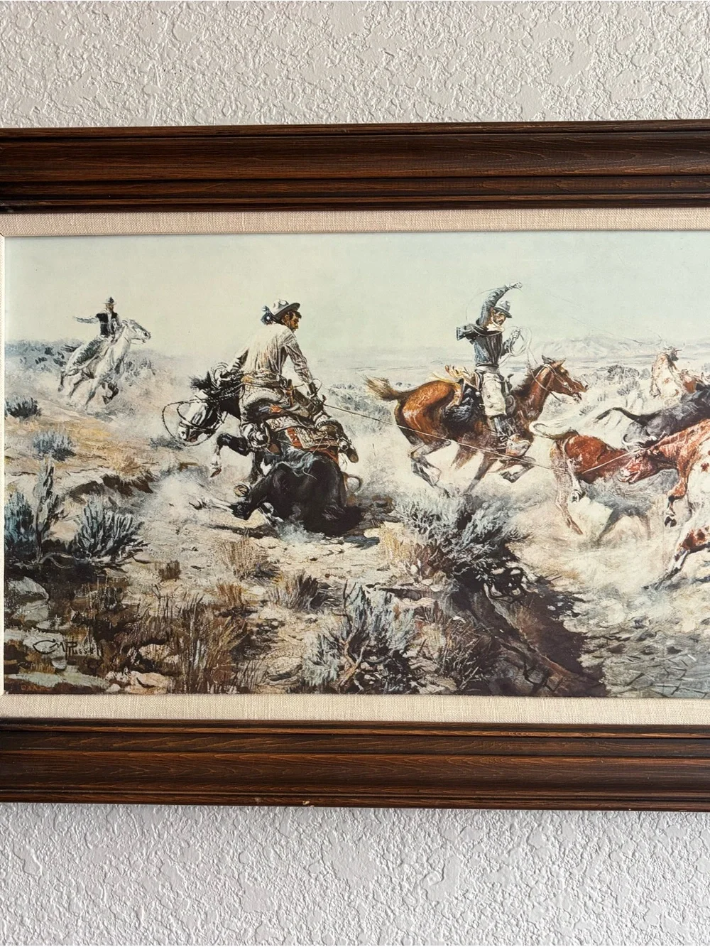 Charles Russel “jerked down” print with wood frame